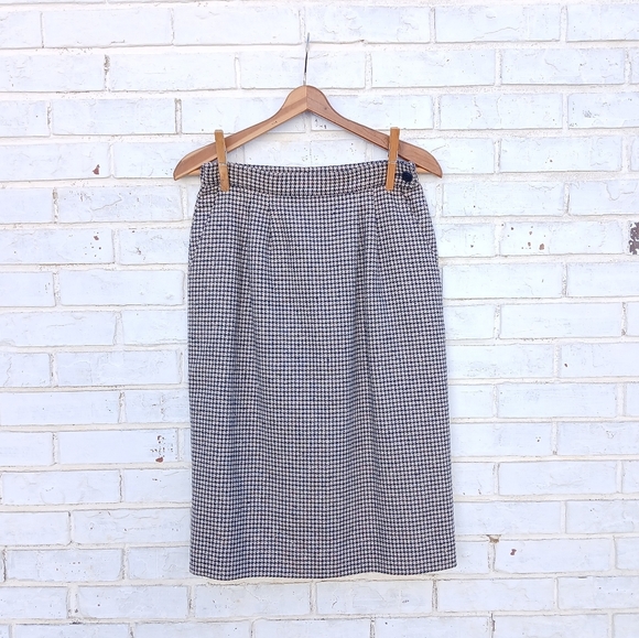 Vintage Pendleton Wool Skirt Pencil Houndstooth - Picture 1 of 6
